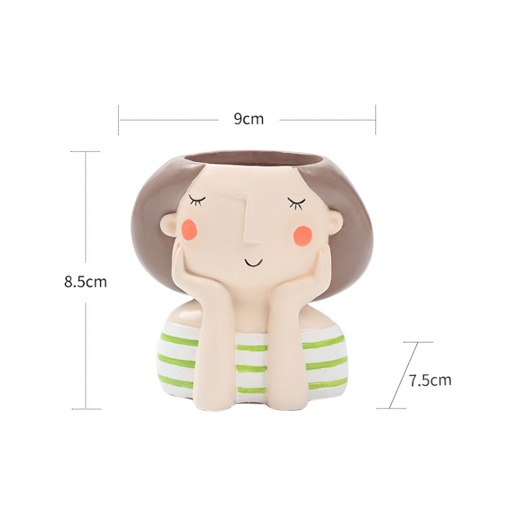 Cartoon Girl Succulent Planter - Cute Home Decor