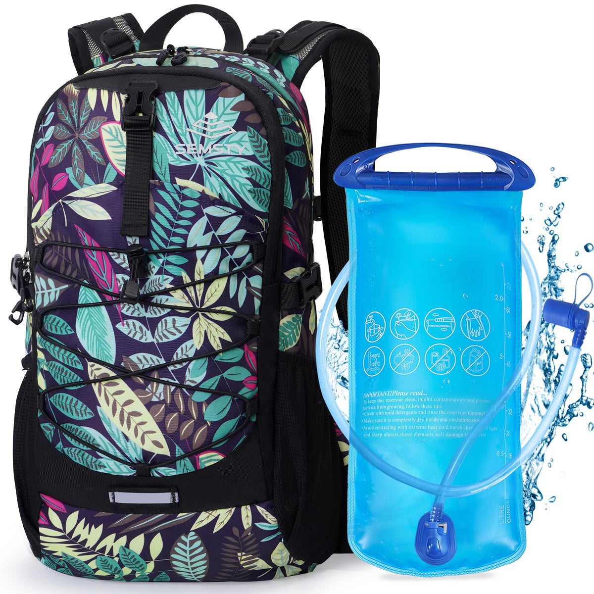SEMSTY Hiking Backpack with 2L Water Bladder Hiking Water Backpack with Rain Cover Insulated Hydration Backpack for Cycling