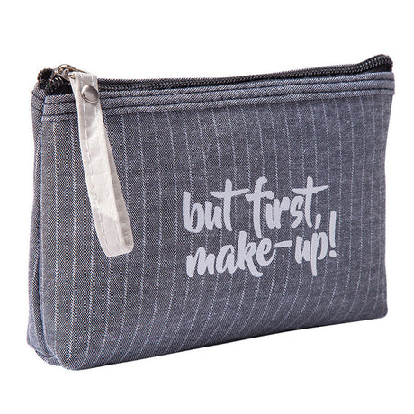 Letter Flower Print Canvas Makeup Bag for Women