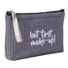 Letter Flower Print Canvas Makeup Bag for Women