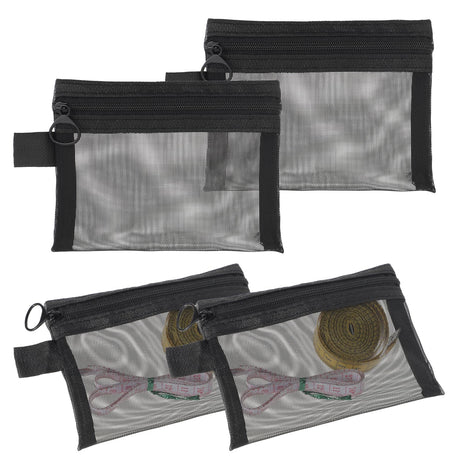 4PCS Black Mini Zipper Mesh Bags 5×4 in Nylon Coin Purse Mesh Zipper Pouch Cosmetic Bags Pencil Case Travel Toiletry Kit Set Storage Case Beauty Makeup Cosmetic Accessories Organizer for Women and Men