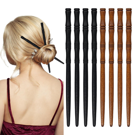 8pcs Chinese Wooden Hair Sticks Retro Hair Chopsticks Bamboo Shape Hair Pin for Buns Long Hair Wood Hairpin Hair Holder Stick for Women Hair Accessories