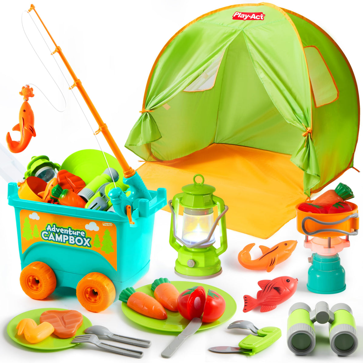 Play-Act Kids Camping Set with Tent Camping Wagon Toy Toddler Adventure Playset for Boys Camping Gear Toys for Kids Indoor Outdoor Pretend Play Gift Idea for Boys Girls Age 3456 Year Old