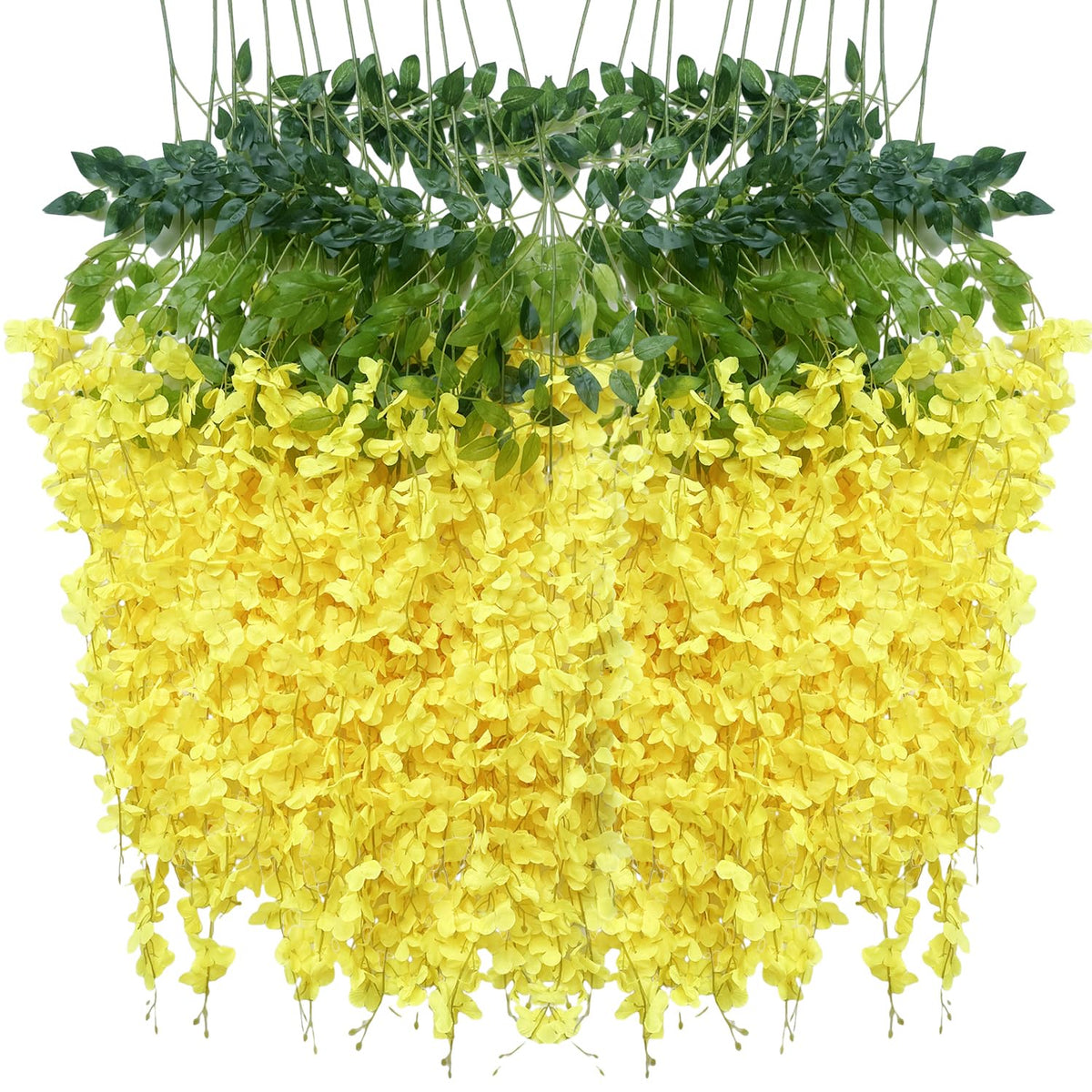 WONICE Artificial Wisteria Hanging Flowers Fake Wisteria Flower Garland Silk Vines Rattan Decor for Home Wedding Arch Wall Garden Greenery Bedroom Outdoor Office Party Decoration (12 Yellow)