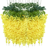 WONICE Artificial Wisteria Hanging Flowers Fake Wisteria Flower Garland Silk Vines Rattan Decor for Home Wedding Arch Wall Garden Greenery Bedroom Outdoor Office Party Decoration (12 Yellow)