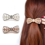 Elegant Pearl Bow Hair Clip with Diamond Accents