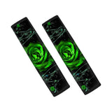 Biyejit Green Rose Print 2pcs Car Safety Belt Cover Novelty Seatbelt Protector Soft and Comfort Seat Belt Pads for Women Men Kids for Car Decorations