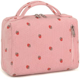 Bluboon Makeup Bag Zipper Pouch Travel Portable Cosmetic Bag Organizer for Women and Girls(Corduroy Pink Strawberry)
