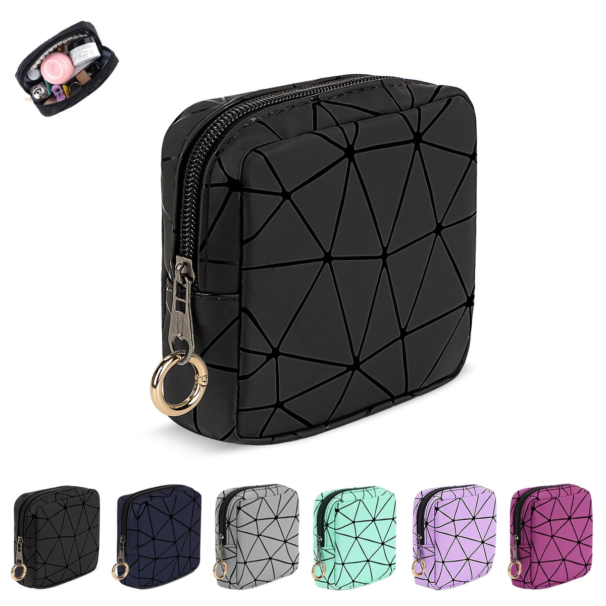 Playexen 4.5" Mini Makeup Bag Black Small Cosmetics Bag for Purse Portable Makeup Pouch with Zipper for Women Girls Christmas/Birthday/Wedding/Party Gifts (Black Small)