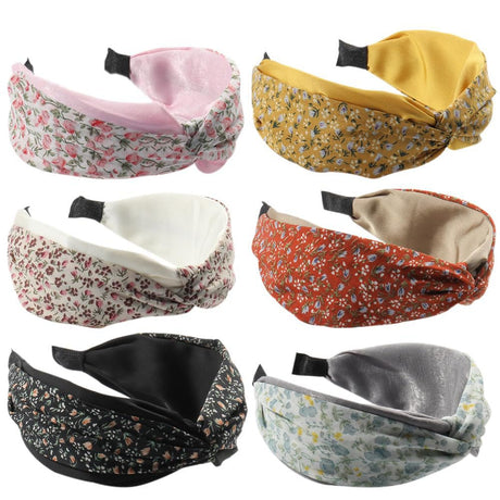 HUANMAYE Boho Fashion Knotted Headbands For Women Cross Knot Hair Accessories Wide Hairbands Fabric Elastic Hair Hoops for Yoga Outdoor Exercise 6Pcs (Floral)