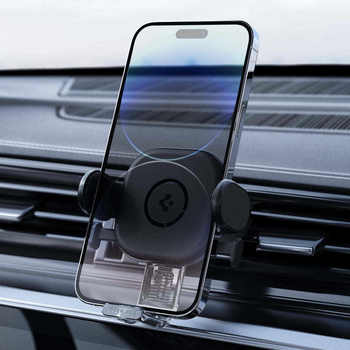 Spigen OneTap Universal Phone Holder for Car 2023 Upgraded Advanced Hook Clip Mounts Adjustable Car Mount Mobile Cradle for Airvent Compatible with iPhone Samsung and More