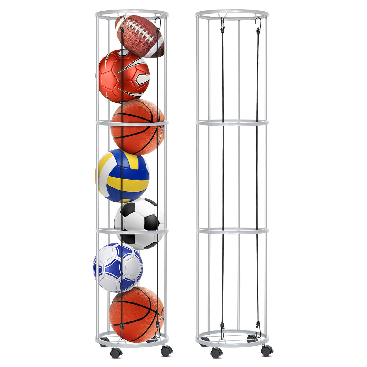 Rolitwils Ball Storage Rack - Wall Mount Basketball Holder & Sports Ball Organizer for Garage Indoor Rooms Gyms and Outdoor Use