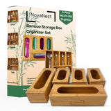 5PCS Bamboo Storage Bag Organizer Set Multi-Use Baggie Organizers for Gallon Quart Sandwich Snack Food Bags Tea Bag Silverware Ideal for Kitchen Office Makeup Bathroom Utensil Junk Drawer
