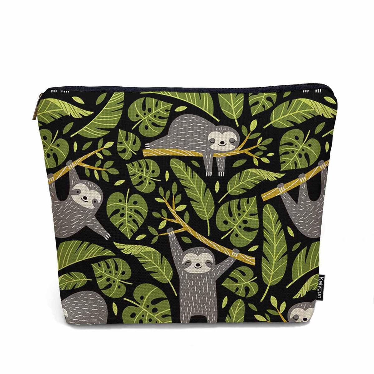 Kalygon Women Makeup Organizer Bag Sloth Tropical Palm Leaves Sloth Cute Flax Cosmetic Bag Makeup Bags Toiletry Bag Accessories Organizer Travel Bags For Home Bathroom Office Hotel Gym Green