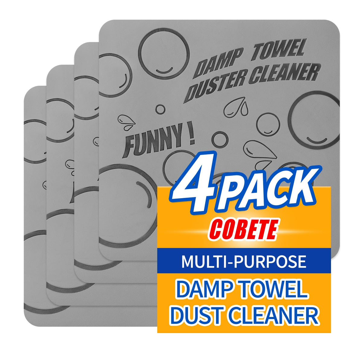 COBETE Damp Clean Duster Towel 4pack Reusable Cleaning Cloths Rags Dusting Sponge Cloth for Windows Mirrors Tiles Car Interiors Blinds Kitchens Pet Hair(Grey)