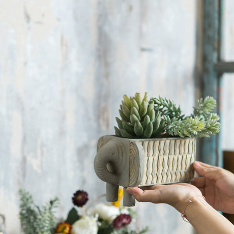 Abstract Elephant Planter in Cement for Garden Decor