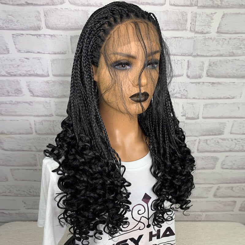 Black Braid with Long Curly Hair Extensions