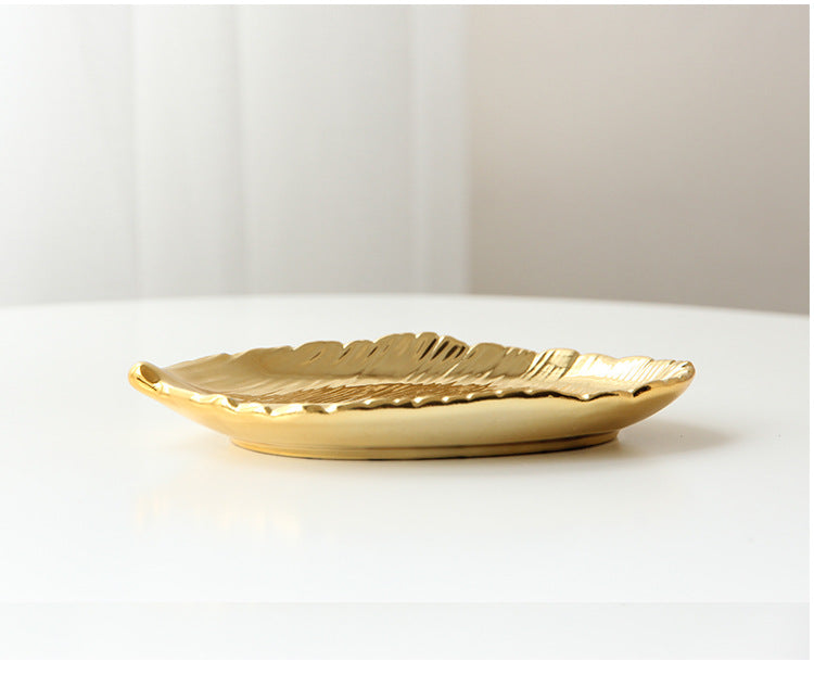 Ceramic Jewelry Tray with Gold Leaf Design (Home Decor)