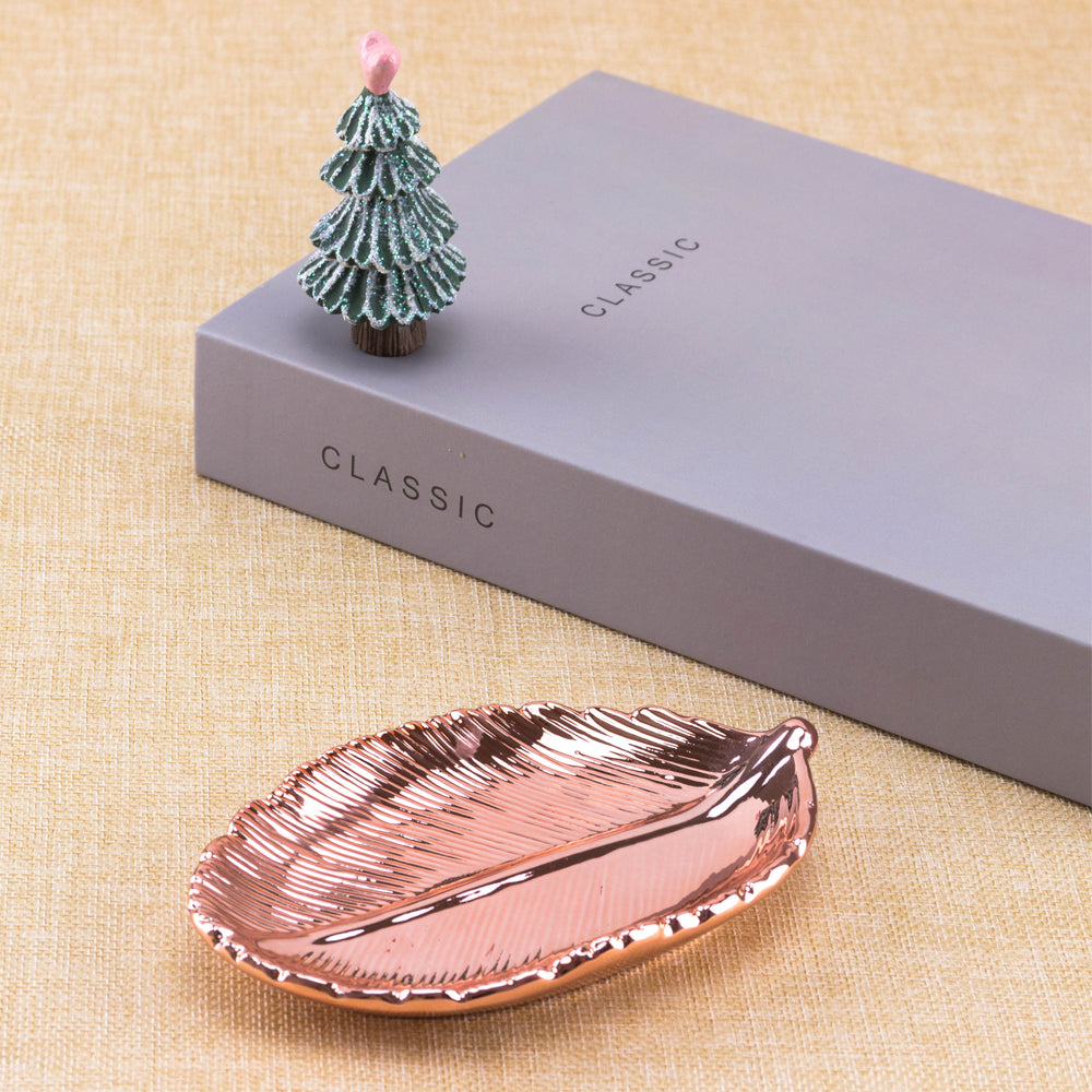 Ceramic Jewelry Tray with Gold Leaf Design (Home Decor)