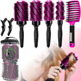 Aozzy 5pcs Round Brush Set for Blow Drying with Vented Curved Brush Professional Hair Styling Brush Reduce Frizz Hair Round Curling Brush Boar Bristle Round Hair Brush for Women