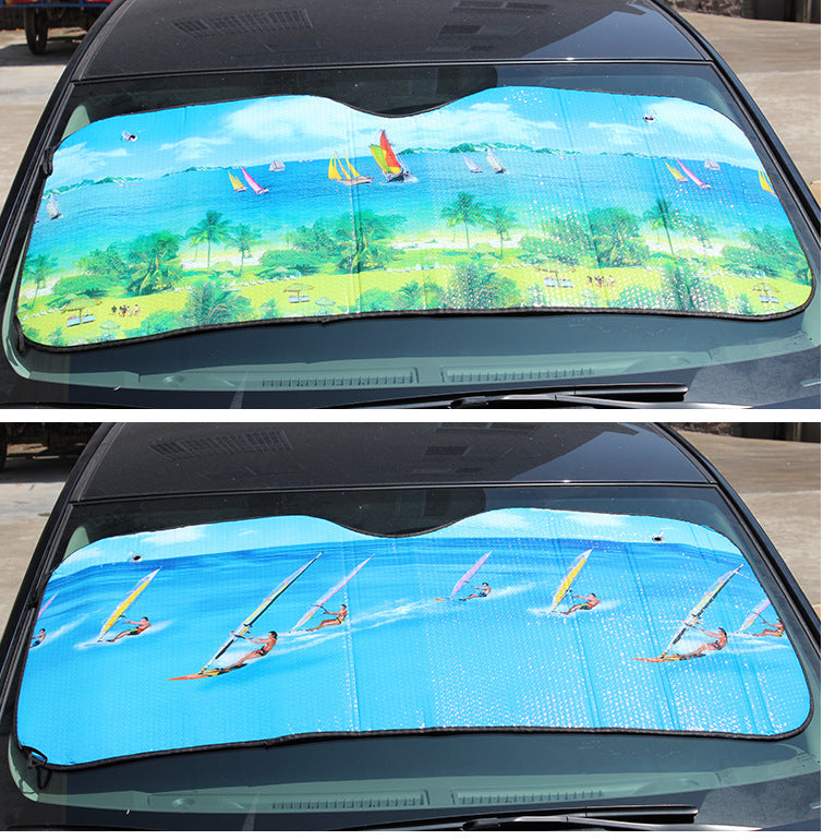 Cartoon Sunshade with Scenic Print for Car Windows