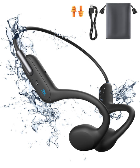 Laoziniu Bone Conduction Headphones Wireless Open-Ear Headphones Bluetooth 5.3 with Mic - MP3 Play Built-in 32GB Memory IPX8 Waterproof Sports Headphones for Gym Workout Swimming Running Cycling.