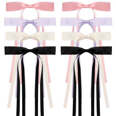 Chanaco Hair Bows for Women (3 Count) - Black White Pink Purple - Silky Satin Hair Ribbon - Cute Oversized Long Tail Hair Bows for Girls - Coquette Bows Hair Accessories for Women