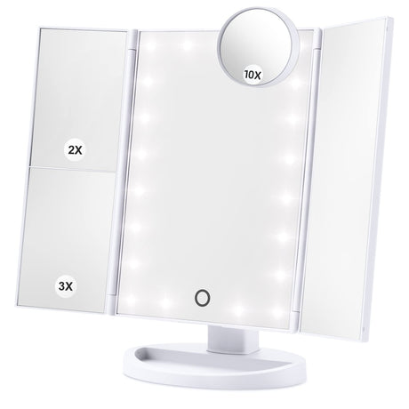 HAMSWAN Makeup Mirror Vanity Mirror with Lights Lighted Makeup Mirror with 1X 2X 3X 10X Magnifying Touch Control Design Dual Power Supply Portable LED Makeup Mirror Women Gift (White+10X)