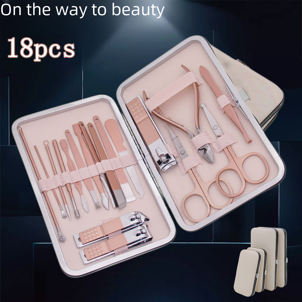 18-Piece Stainless Steel Nail Care Tool Set with Scissors