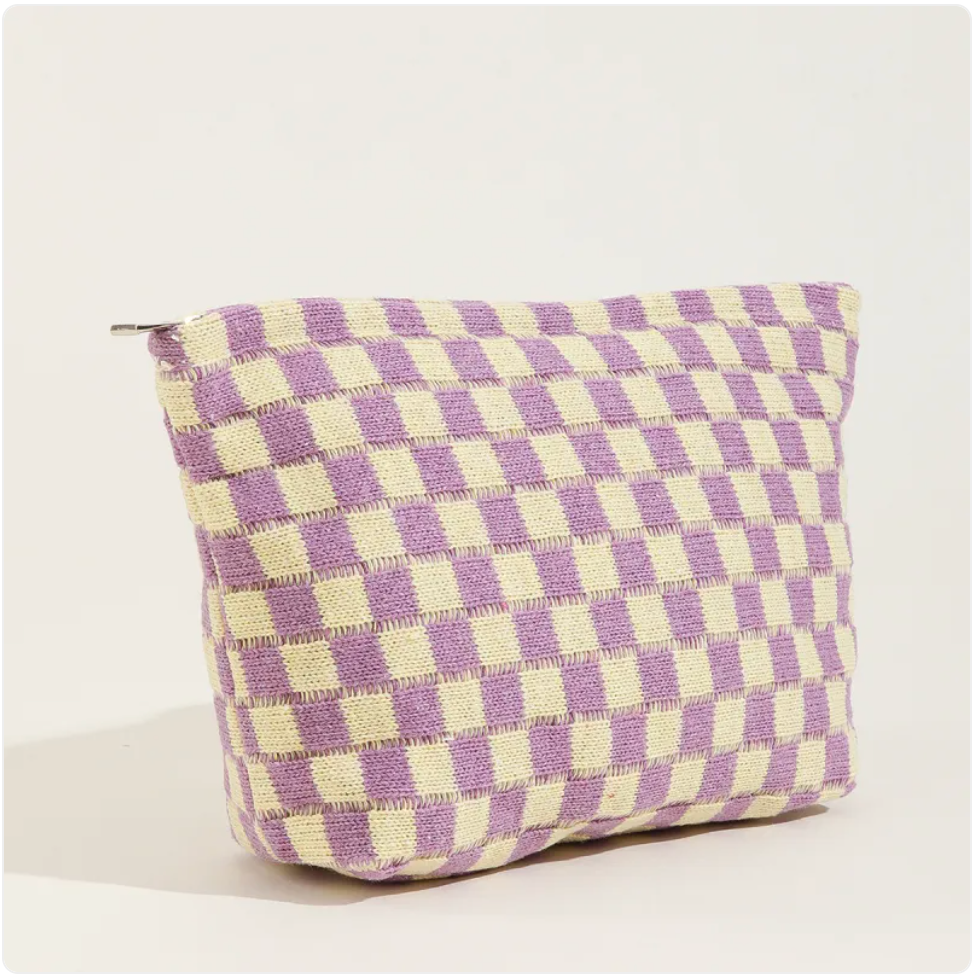 Large Wool Chessboard Cosmetic Bag
