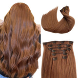 Auburn Human Hair Extensions Clip ins Medium Auburn Fine Straight Remy Clip in Hair Extensions Real Human Hair for Women 18 Inch 70g 7pcs 2-3 Sets for Full Head