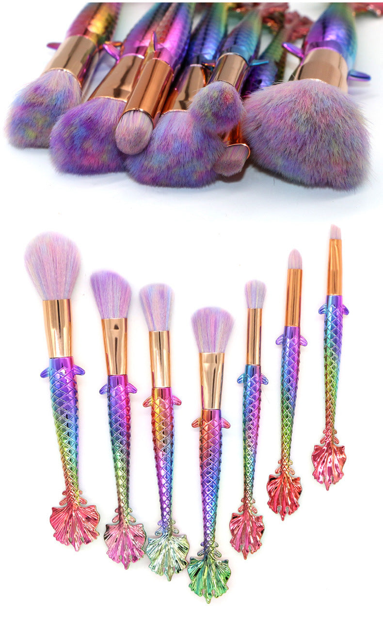 7-Piece Mermaid Makeup Brush Set in Yellow-Green Gradient