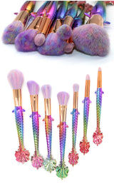 7-Piece Mermaid Makeup Brush Set in Yellow-Green Gradient