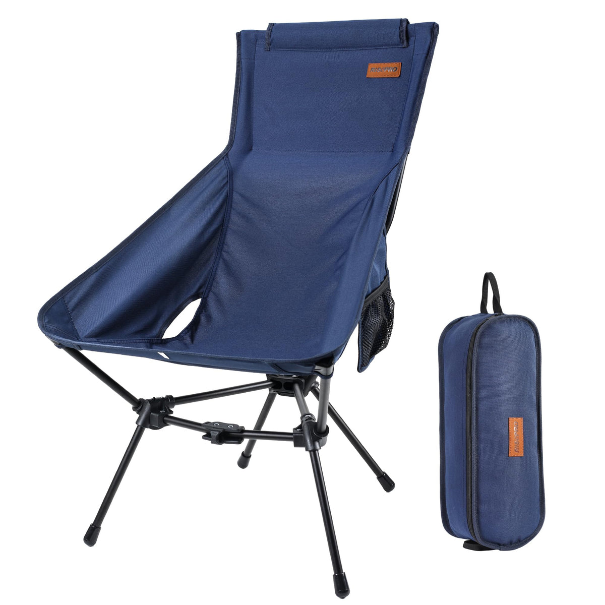 RISEPRO Upgraded Outdoor Camping Chair Portable Lightweight High Back Folding with Study Triangular Structure & 2-Sided Pocket for Outdoor Backpacking Hiking Travel Picnic Fishing Navy Blue