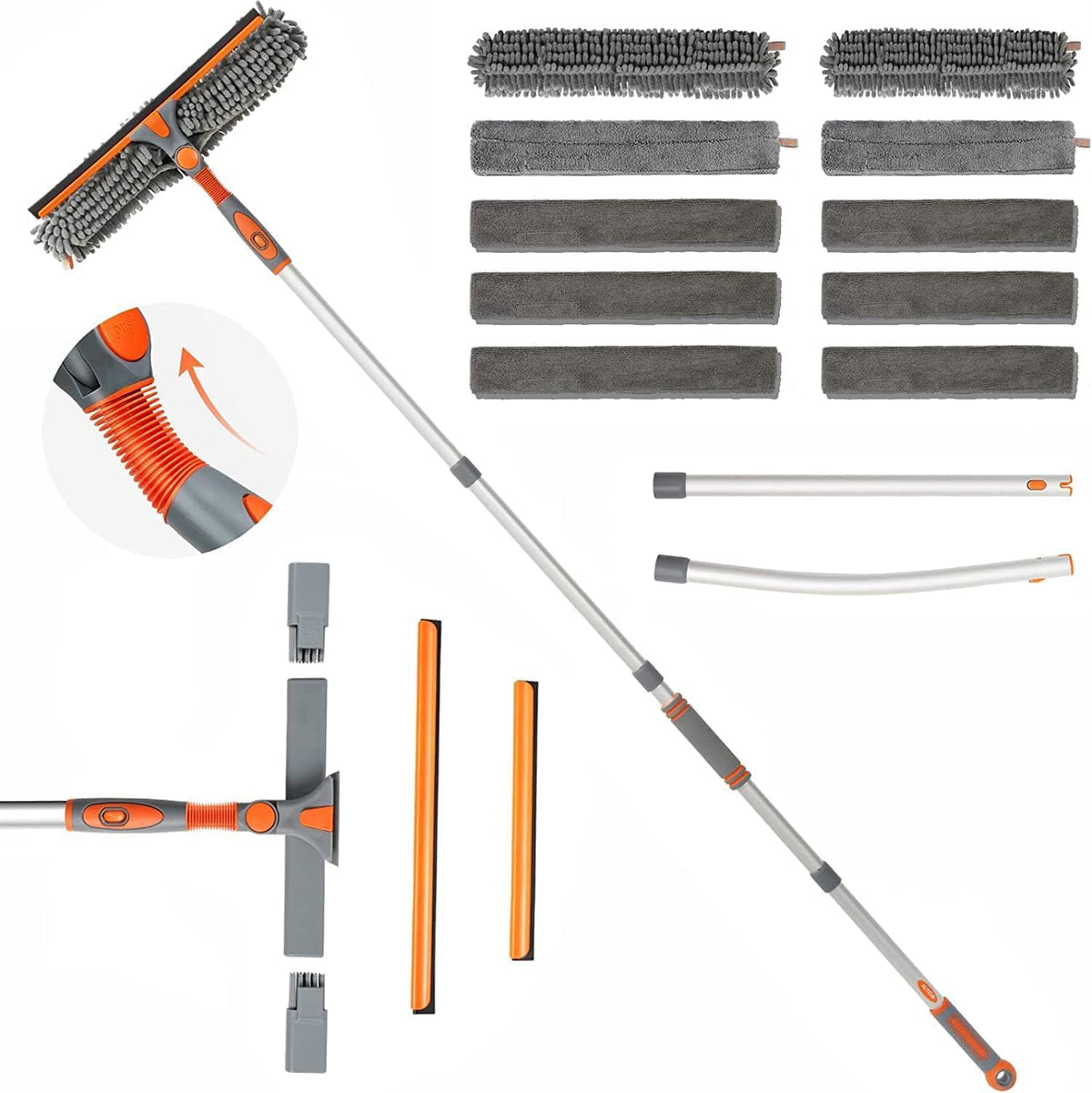 eazer Squeegee Window Cleaner 2 in 1 Rotatable Window Cleaning Tool Kit with Extension Pole 62 Telescopic Window Washing Equipment with Bendable and Adjustable Head for Indoor/Outdoor Car Glass