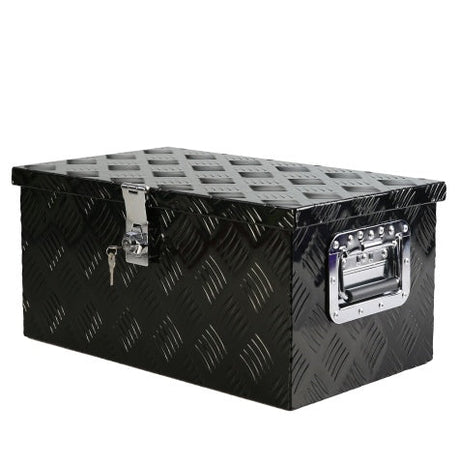 20 Inch Black Aluminum Tool Long Box 5 Bar Tread Flat Box For Truck Car Outdoor Trailer Pickup Underbody RV ATV Storage Tools Organizer With Lock Side Handle And Keys