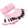 32-Piece Pink Makeup Brush Set with Mini Wooden Case