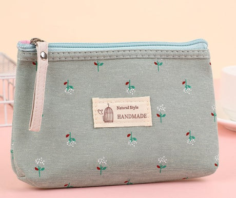 Letter Flower Print Canvas Makeup Bag for Women