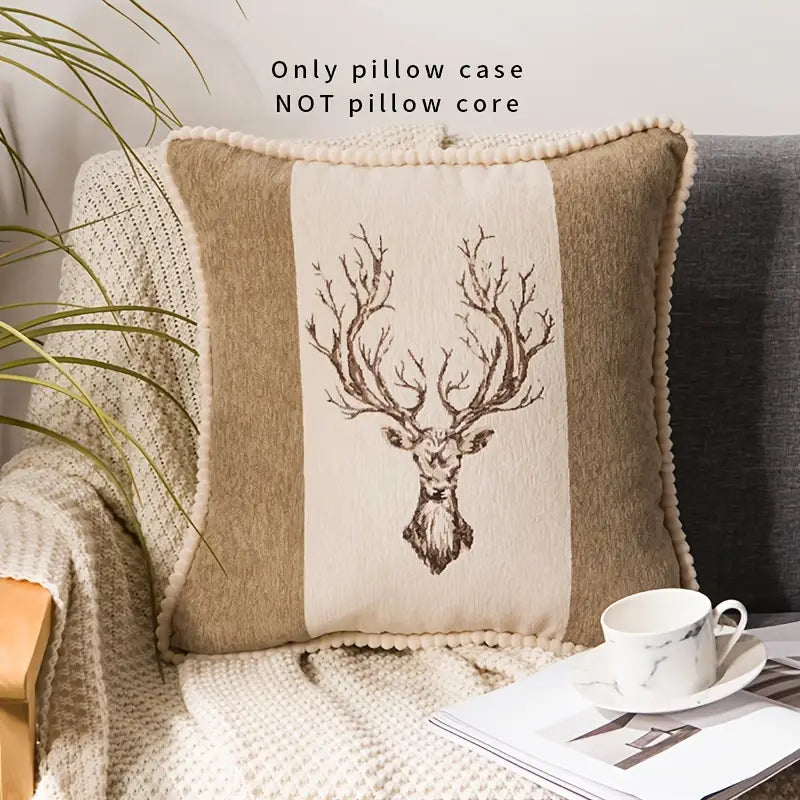Chenille Deer Print Throw Pillowcase for Home Decor