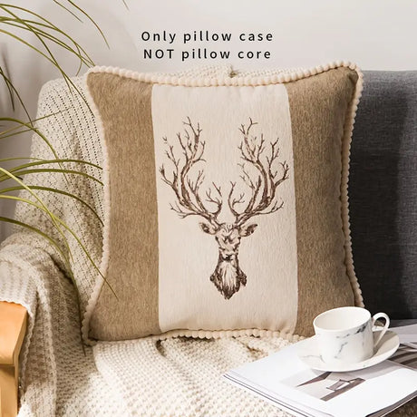 Chenille Deer Print Throw Pillowcase for Home Decor