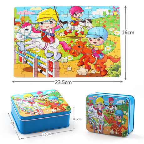 80-Piece Wooden Puzzle Set - Cartoon Educational Toy
