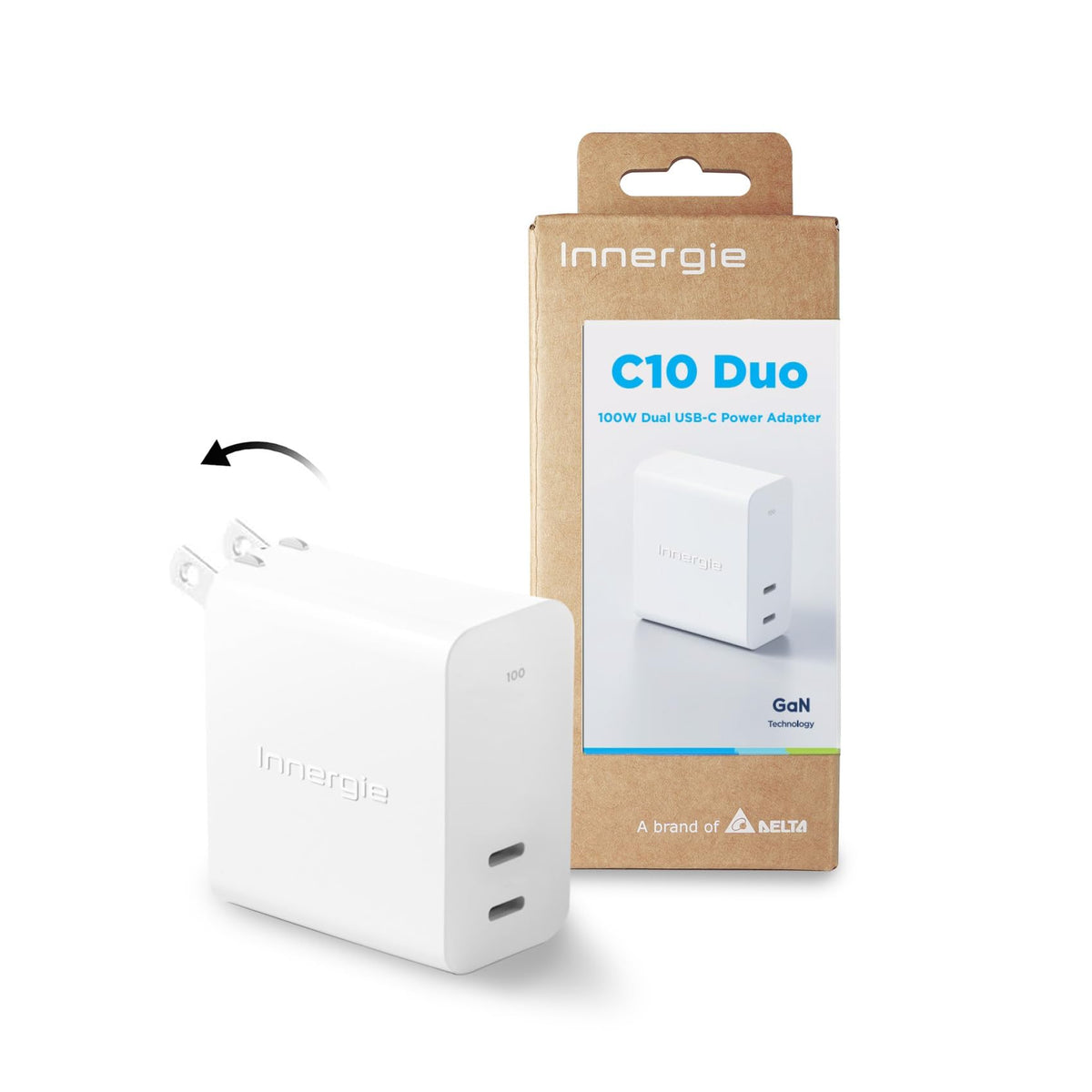 Innergie C10 Duo 100W GaN Dual USB-C Charger for Apple and Windows Laptops, iPhone, Samsung and iPad