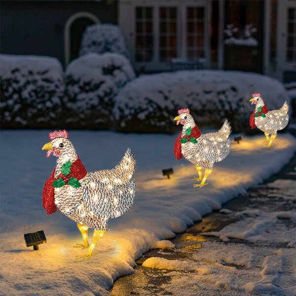Light-Up Chicken with Scarf for Garden Decor