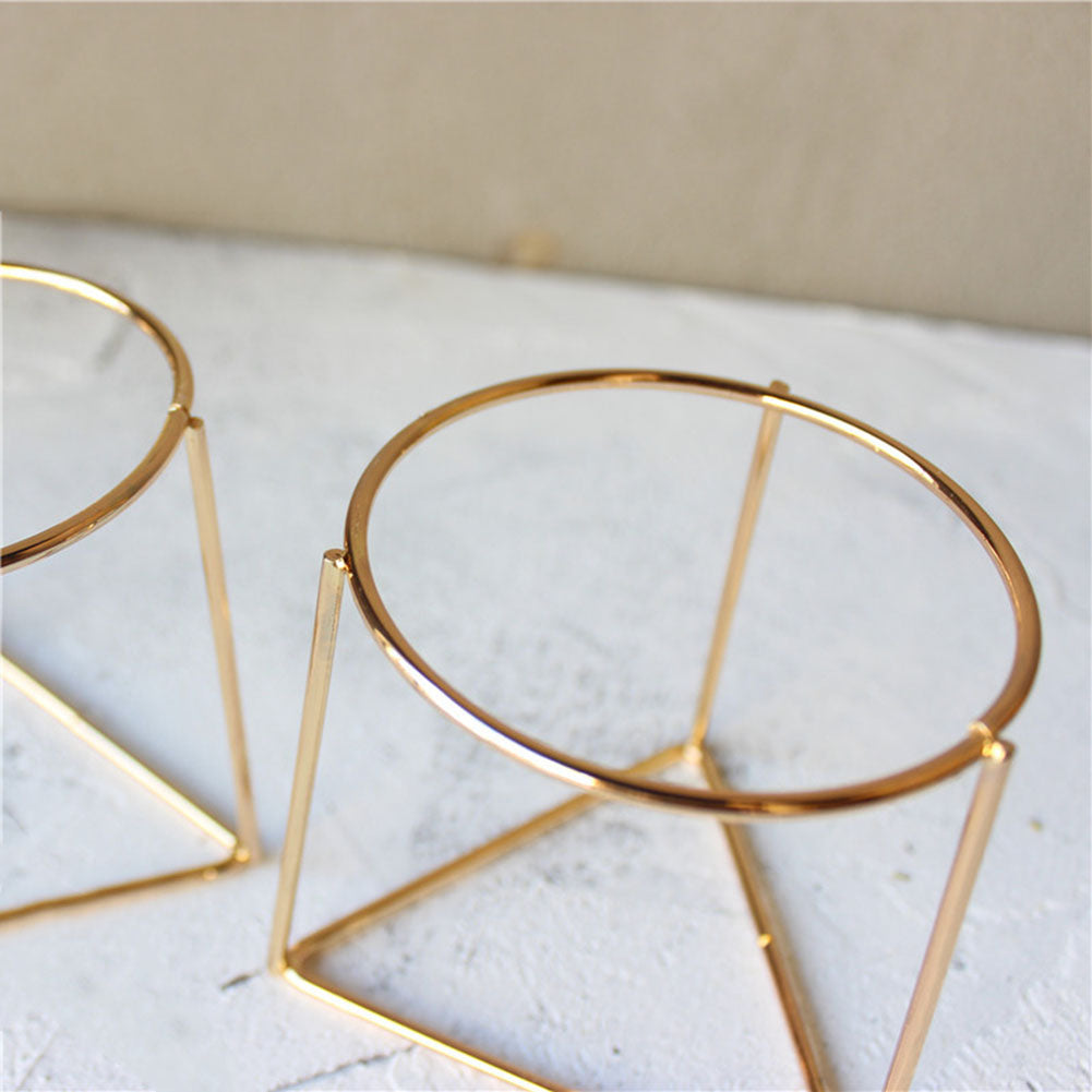 Geometric Ceramic Planter with Metal Stand for Home Decor