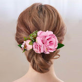 BUNNY LULU Flower Hair Clip for Women - Elegant Hair Accessory for Wedding Party & Daily Wear (Pink)