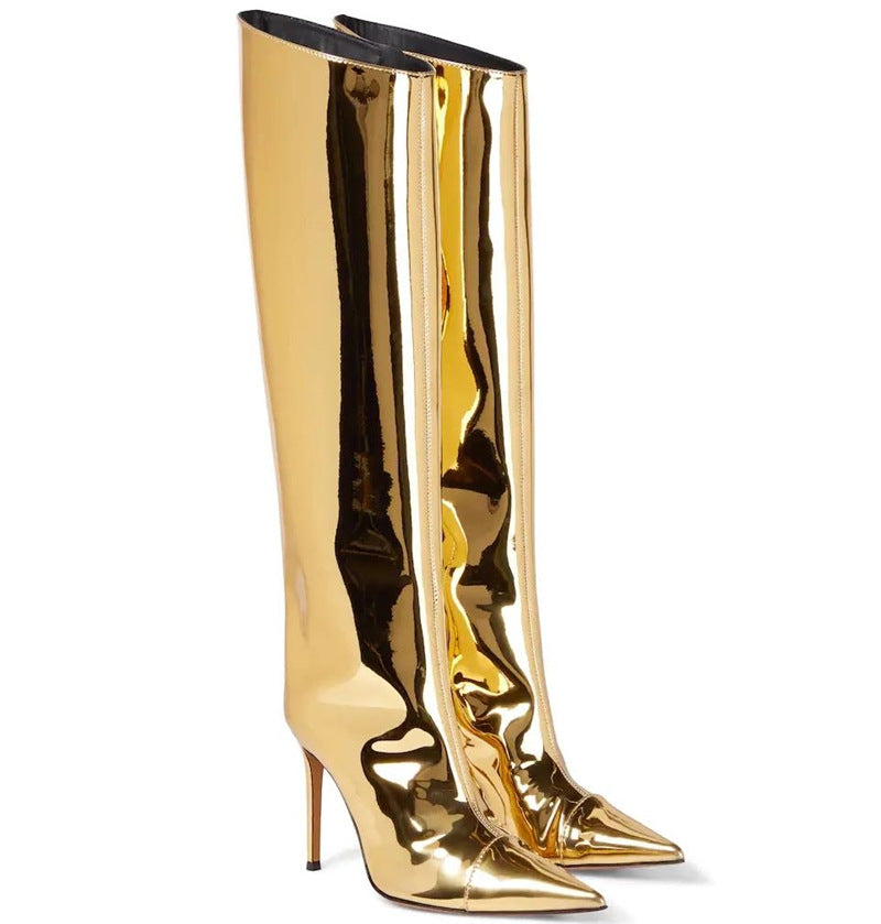 Women's Patent Leather High Heel Knee Boots