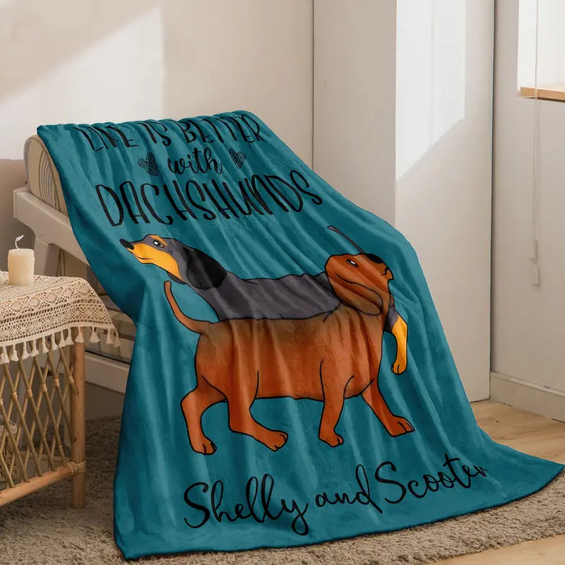 Cozy Flannel Dachshund Blanket for Home and Travel