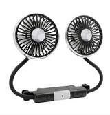 Car Double-Headed Seat Fan with Light and Flexible Hose - Black