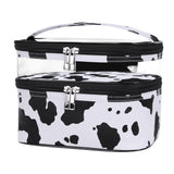 HUA ANGEL Double-layer Cosmetic Bag Travel Makeup Bag for Women Leather Cosmetic Case Portable Travel-Size Toiletry Organizer