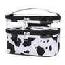 HUA ANGEL Double-layer Cosmetic Bag Travel Makeup Bag for Women Leather Cosmetic Case Portable Travel-Size Toiletry Organizer